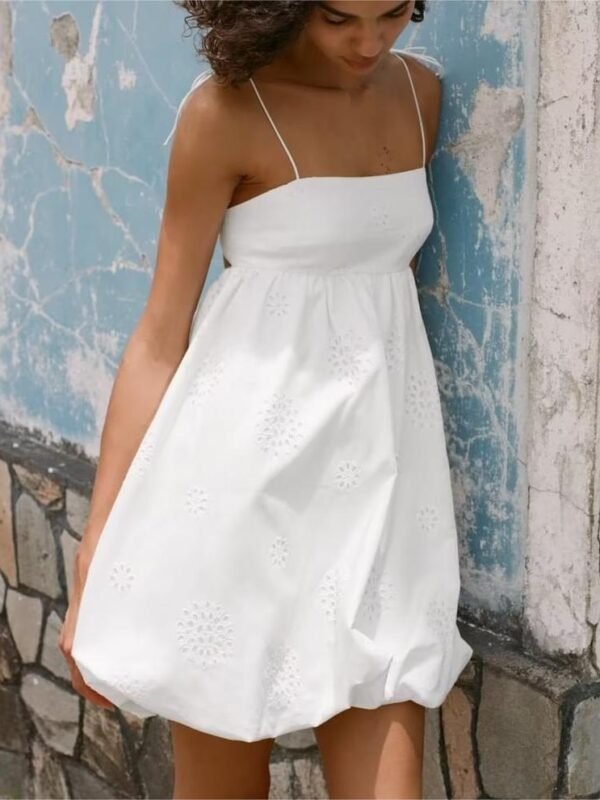 Embroidered Puff Dress