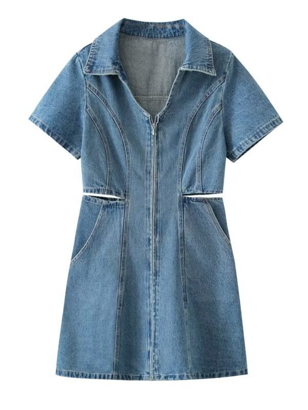 Midi Length Side Cut Denim Dress