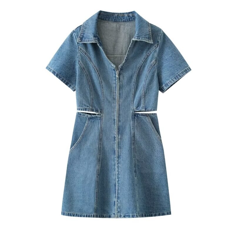 Midi Length Side Cut Denim Dress