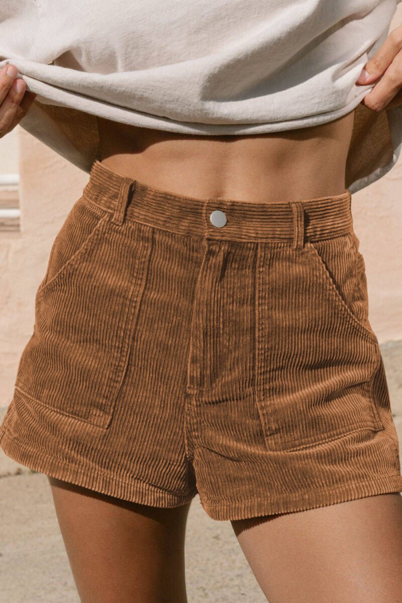 Brown Elastic Corduroy Shorts