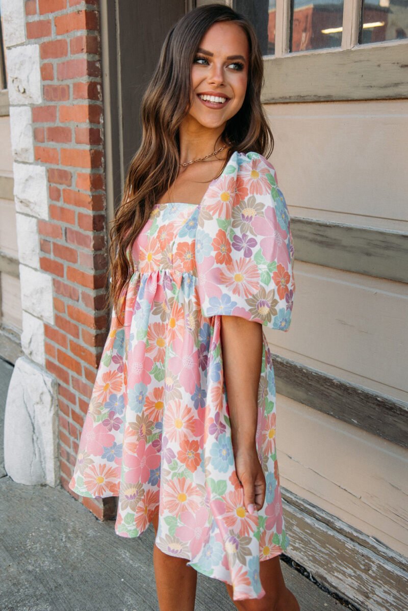 Floral Puff Sleeve Babydoll Dress - Image 5