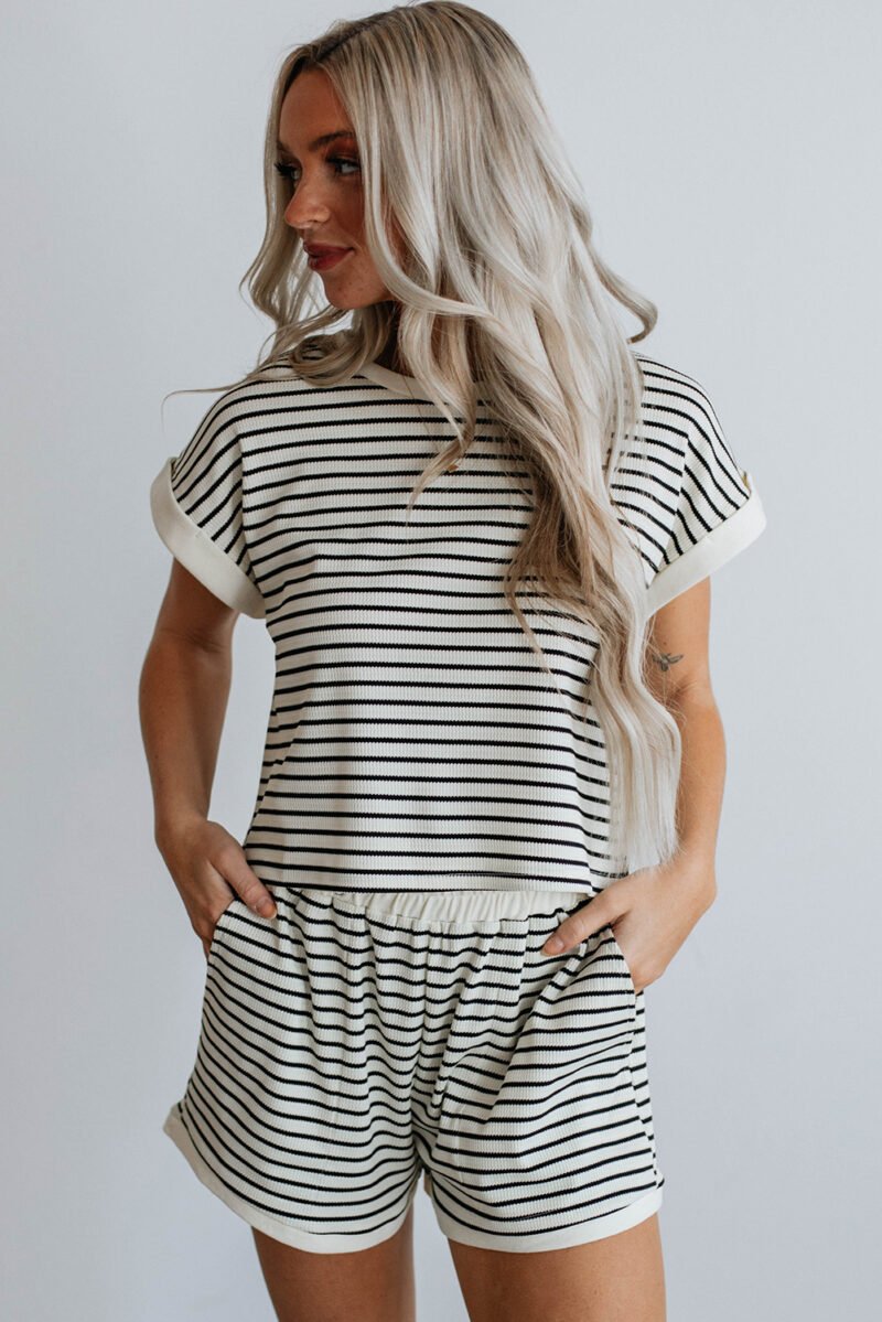 White Stripes Tee and Shorts Set - Image 6