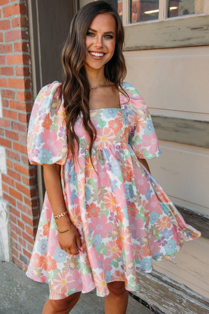 Floral Puff Sleeve Babydoll Dress - Image 3