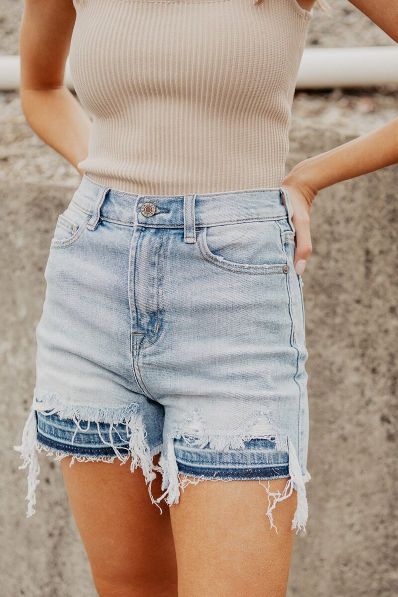 Vintage Washed Raw Edge Jean Shorts - Image 5