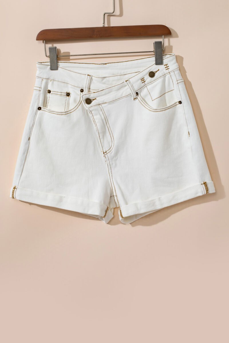 White Asymmetric Denim Shorts - Image 5