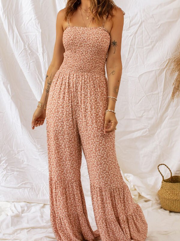 Smocked Bodice Wide Leg Jumpsuit