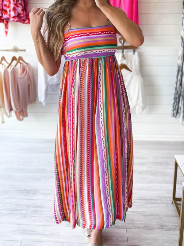 Multicolor Striped Smocked Maxi Dress