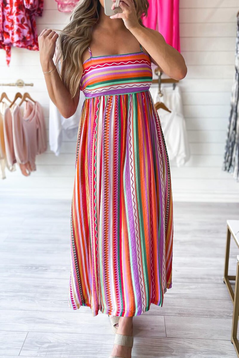 Multicolor Striped Smocked Maxi Dress