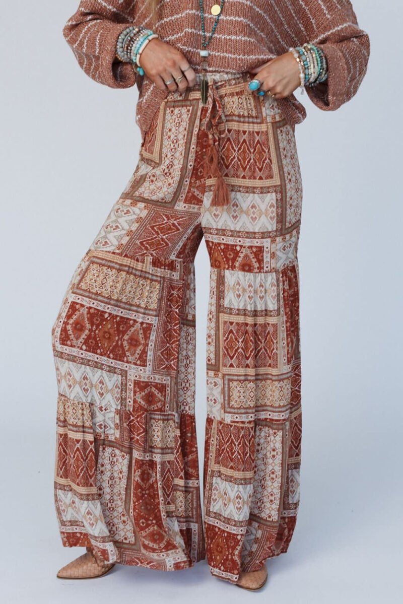 Aztec Print Tiered Palazzo Pants