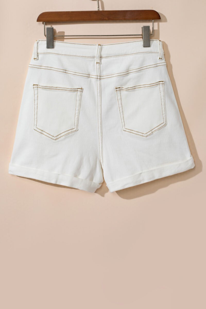 White Asymmetric Denim Shorts - Image 6