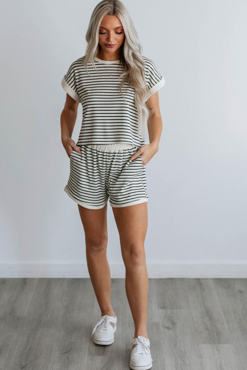 White Stripes Tee and Shorts Set - Image 4