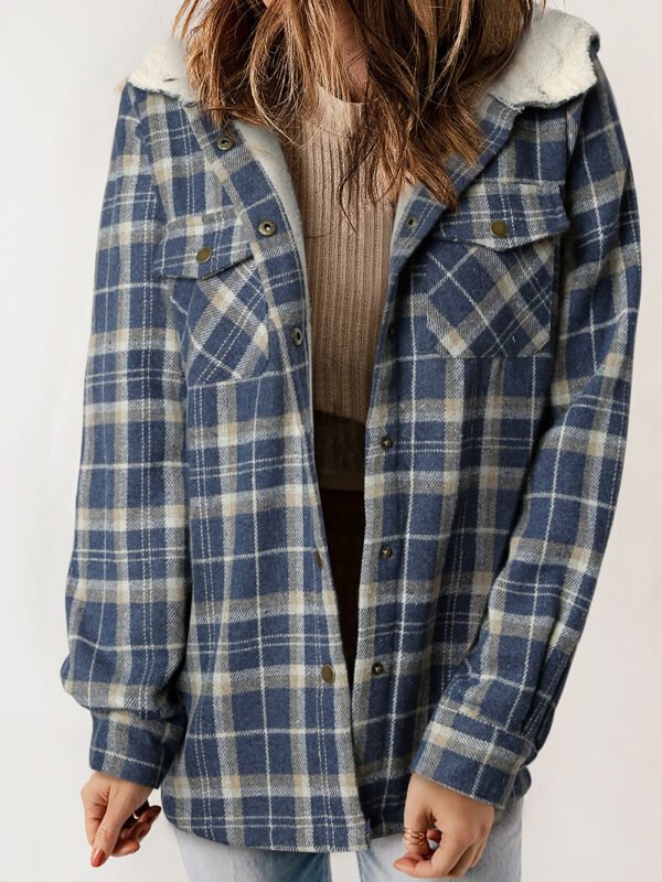 Blue Plaid Sherpa Lined Hooded Shacket