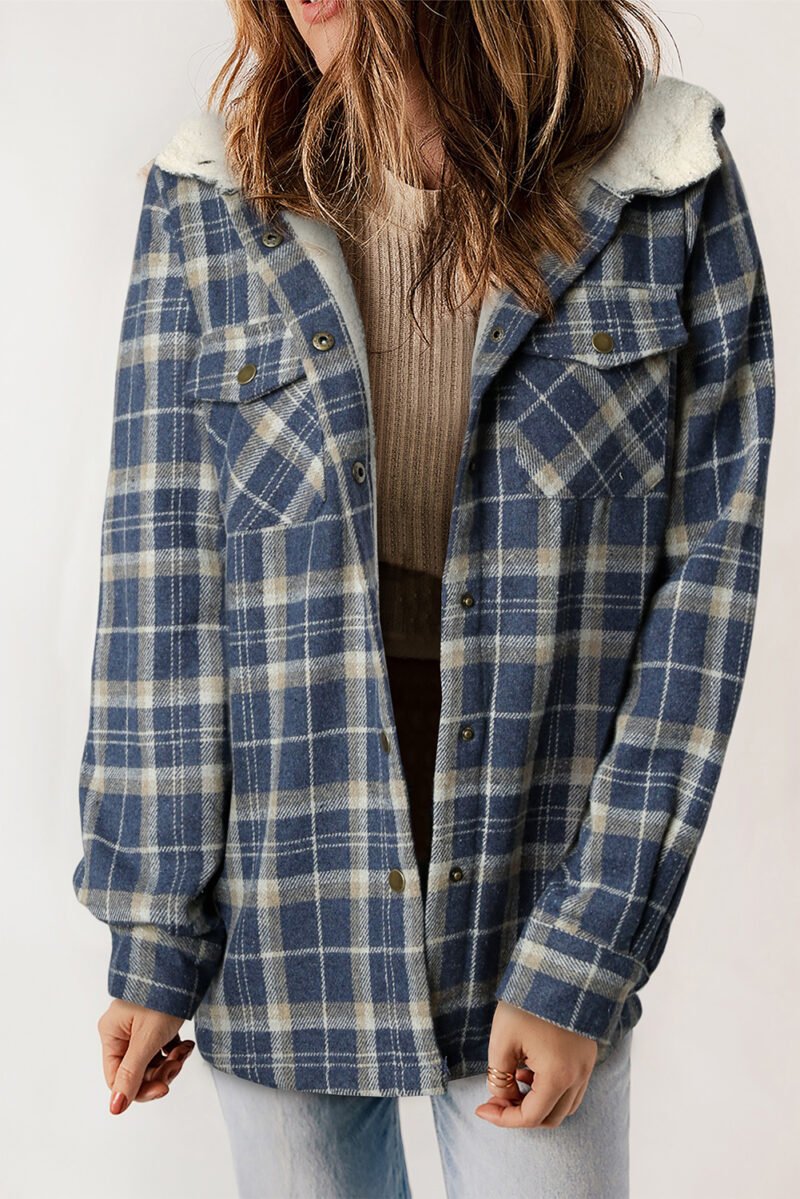 Blue Plaid Sherpa Lined Hooded Shacket