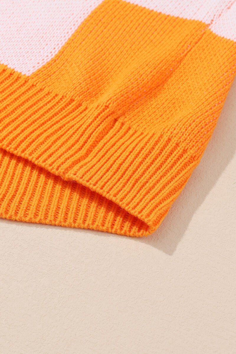 Orange Checkered Bishop Sleeve Sweater - Image 8