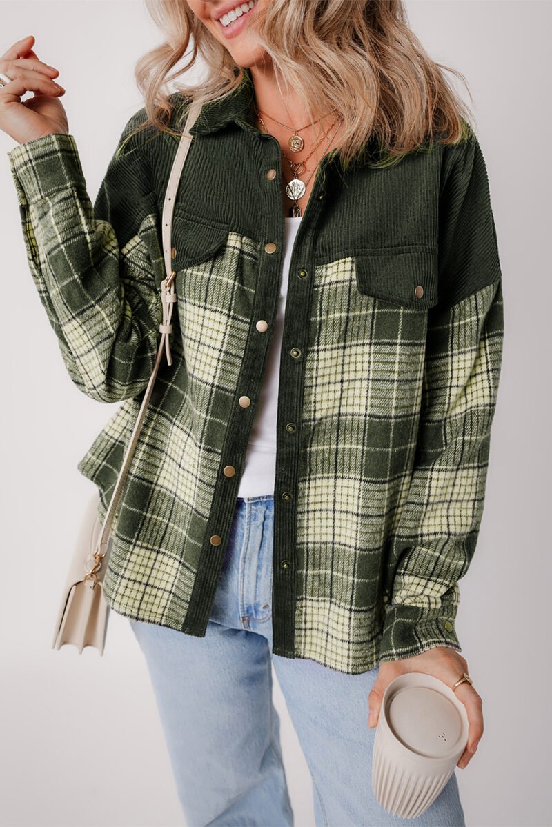 Green Snap Buttons Plaid Shacket