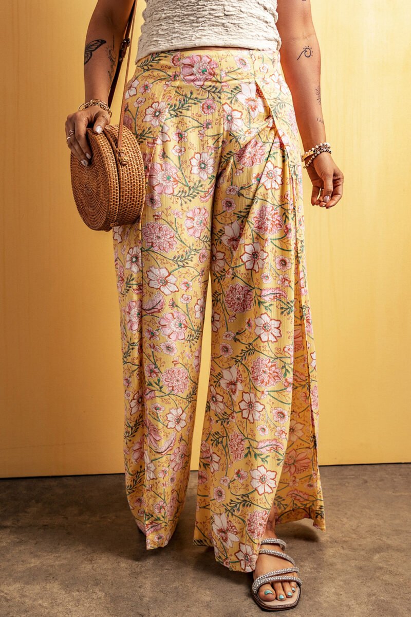 Floral Open Front Wide Leg Pants - Image 3