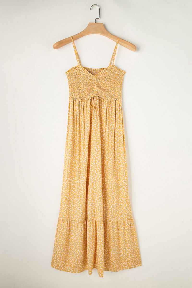 Yellow Smocked Floral Maxi Dress - Image 3