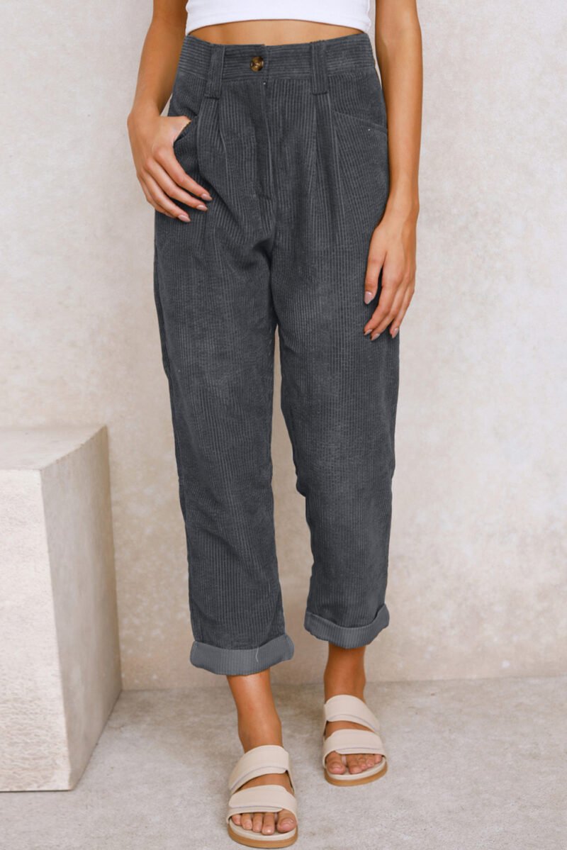 Corduroy High Waist Straight Leg Pants - Image 4