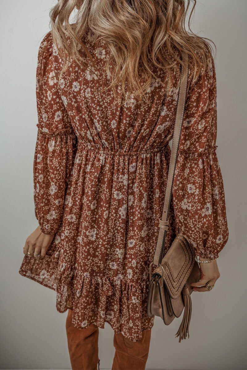 Floral Ruffled Puff Sleeve Mini Dress - Image 2