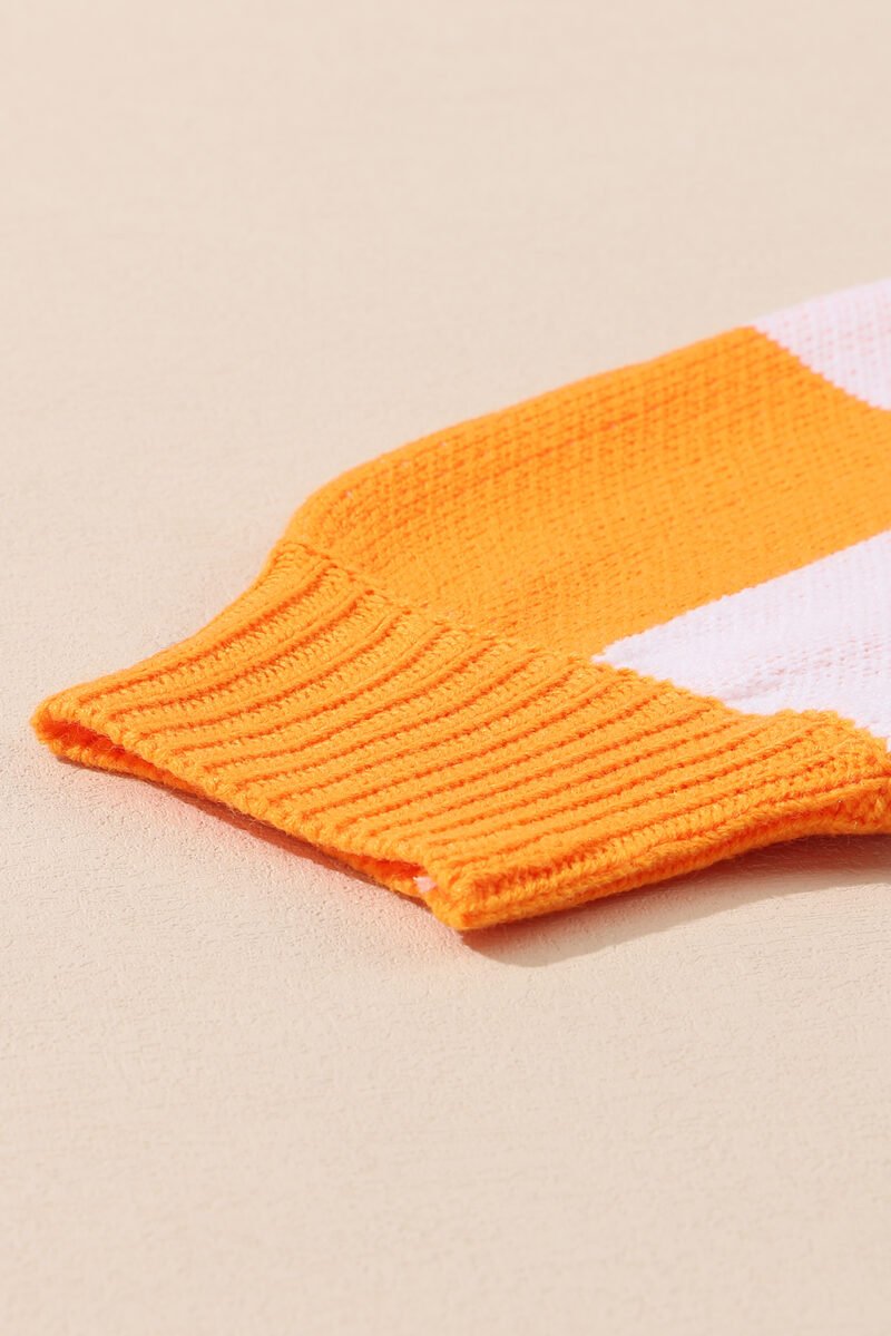 Orange Checkered Bishop Sleeve Sweater - Image 9