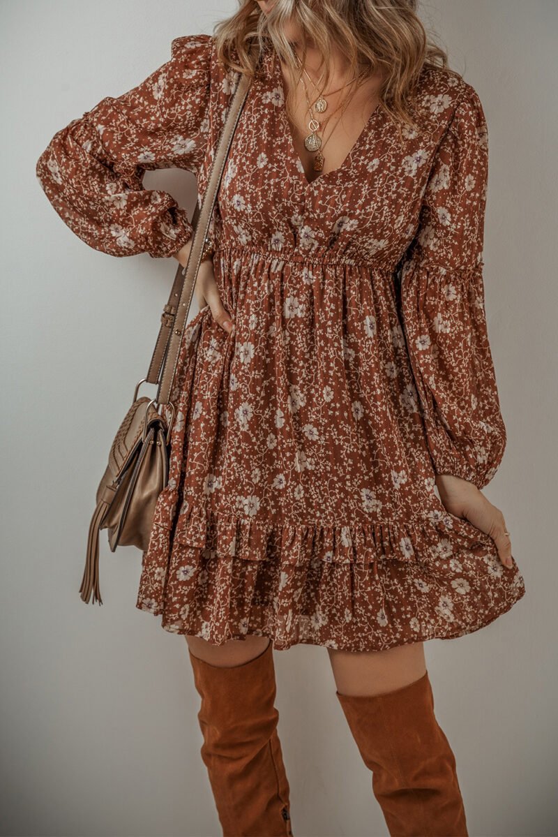 Floral Ruffled Puff Sleeve Mini Dress - Image 4