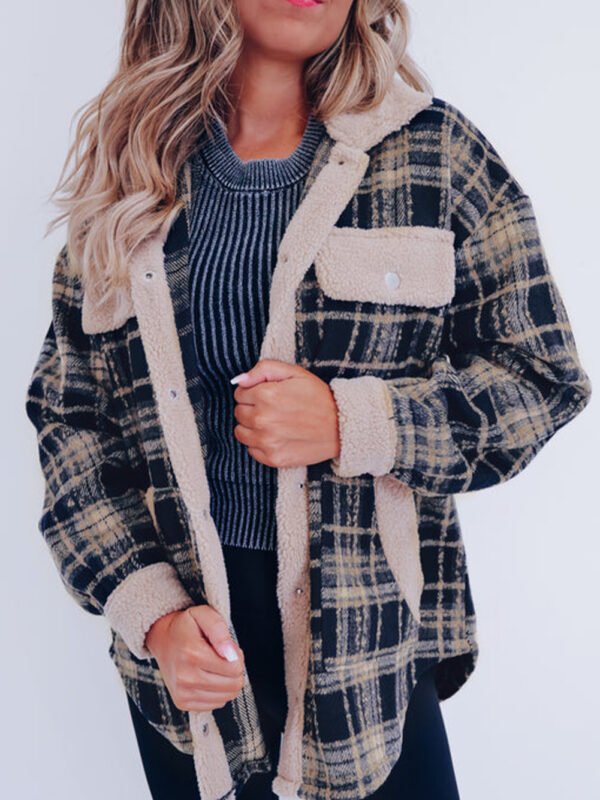 Plaid Sherpa Snap Button Shacket