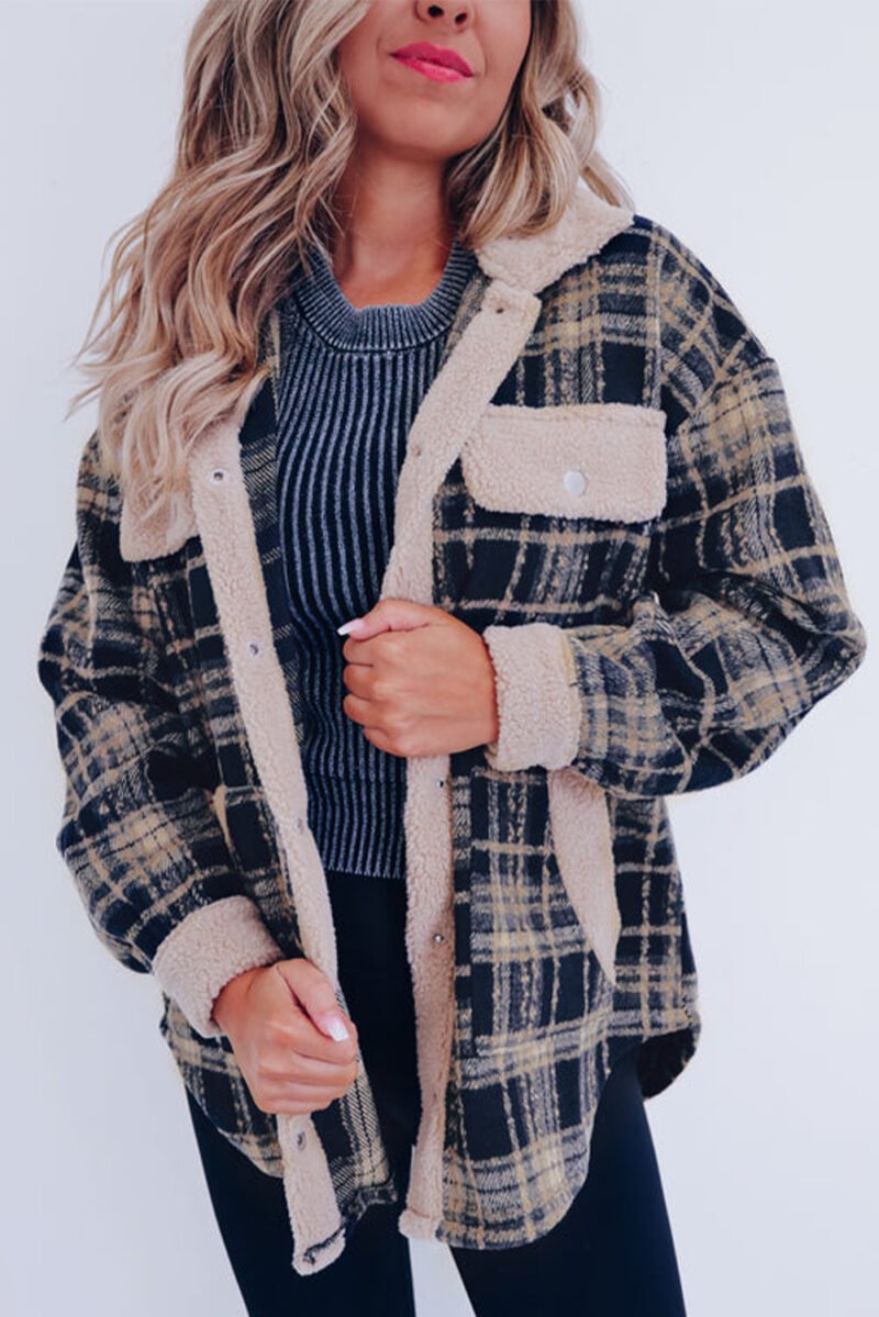 Plaid Sherpa Snap Button Shacket