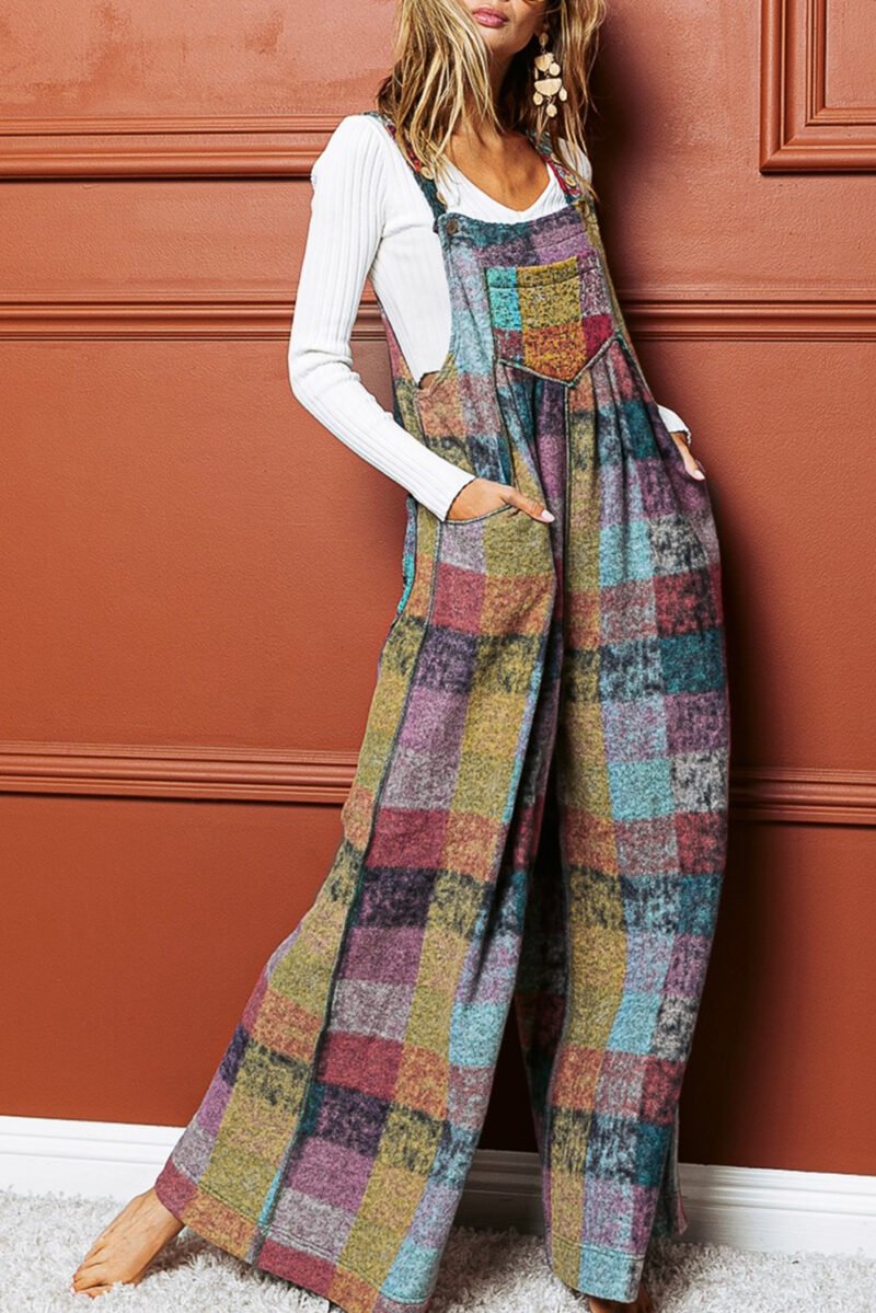 Multicolor Checkered Wide Leg Overalls