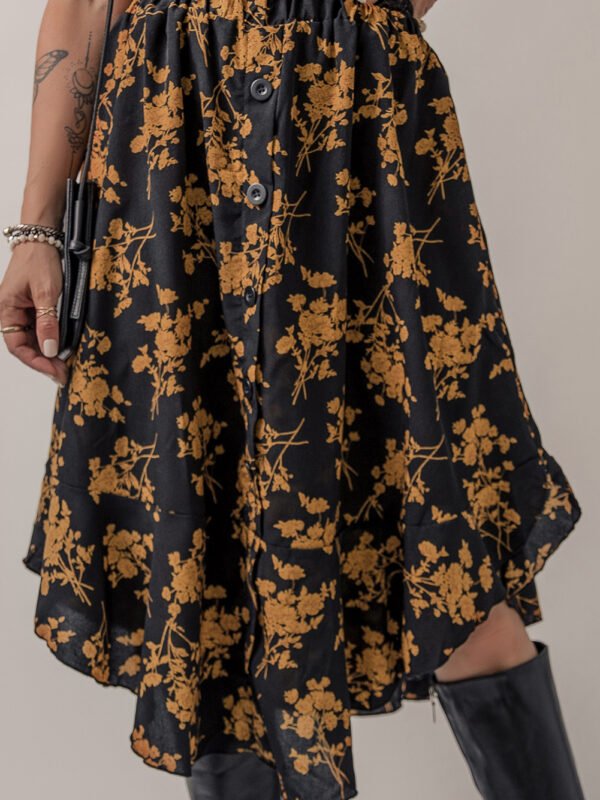 Button and Floral Ruffle Skirt