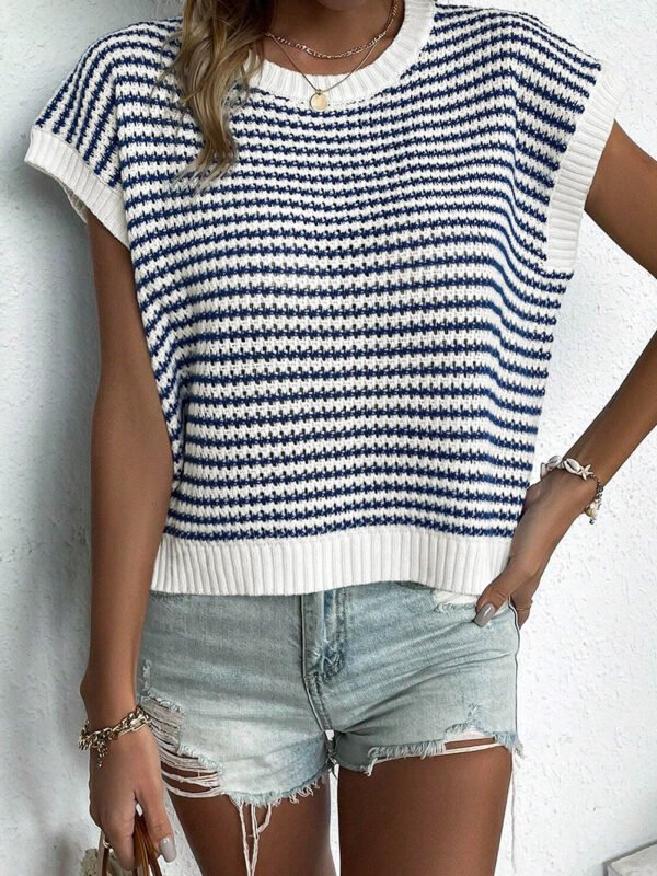 Blue Stripe Ribbed Knitted Sweater Vest