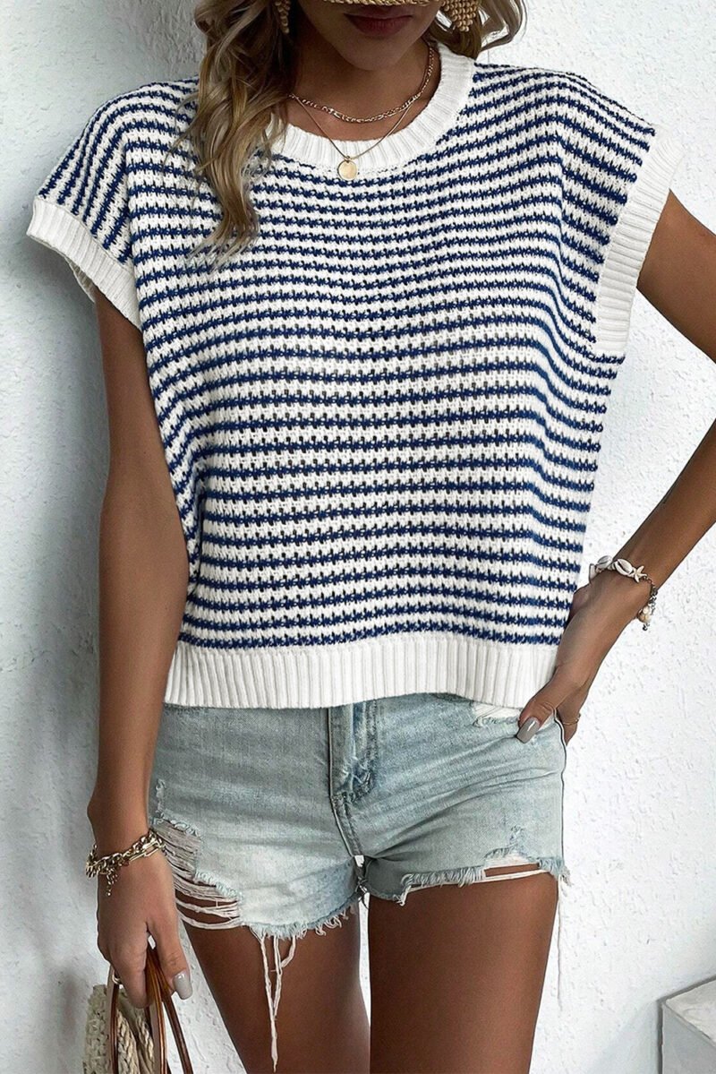 Blue Stripe Ribbed Knitted Sweater Vest