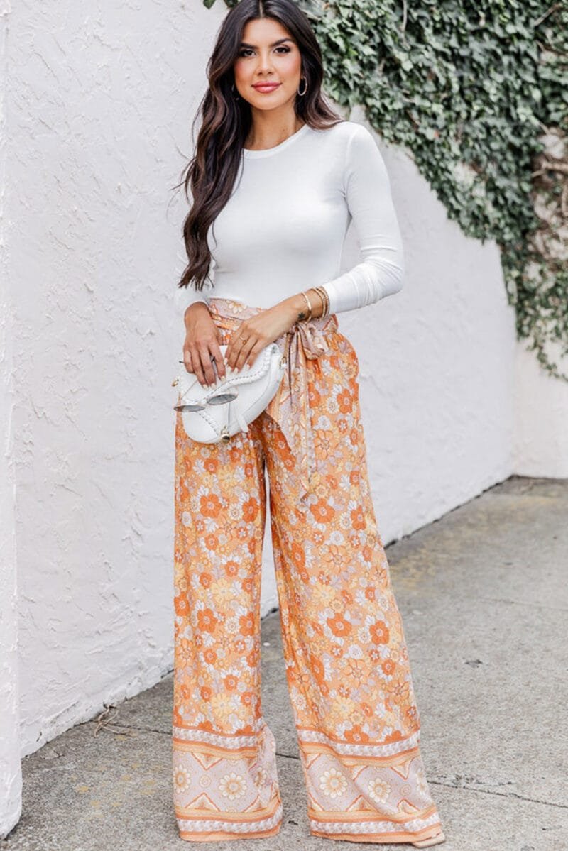 Grapefruit Orange Tie Wide Leg Pants - Image 4