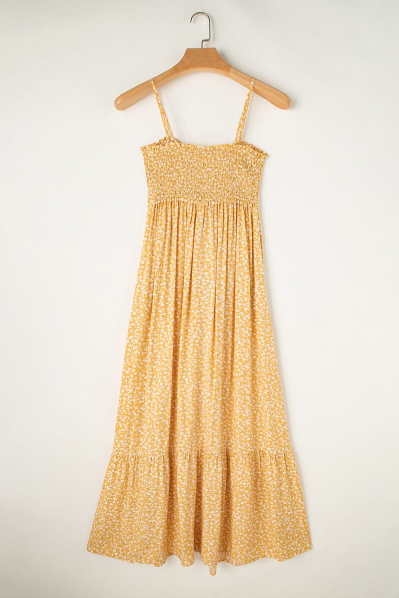 Yellow Smocked Floral Maxi Dress - Image 4