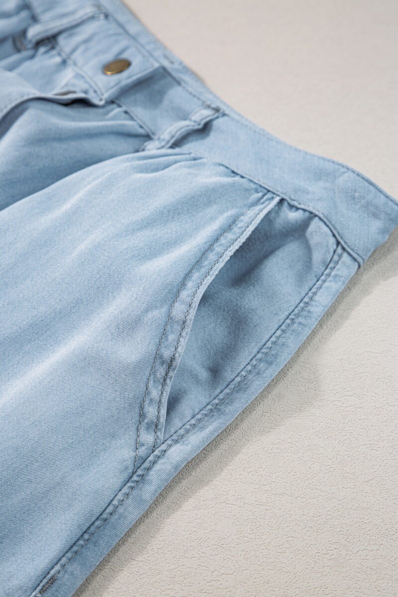 Misty Blue Buttoned Long Denim Skirt - Image 8