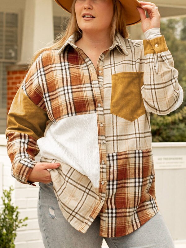 Apricot Plaid Patchwork Shacket