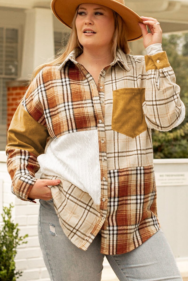 Apricot Plaid Patchwork Shacket