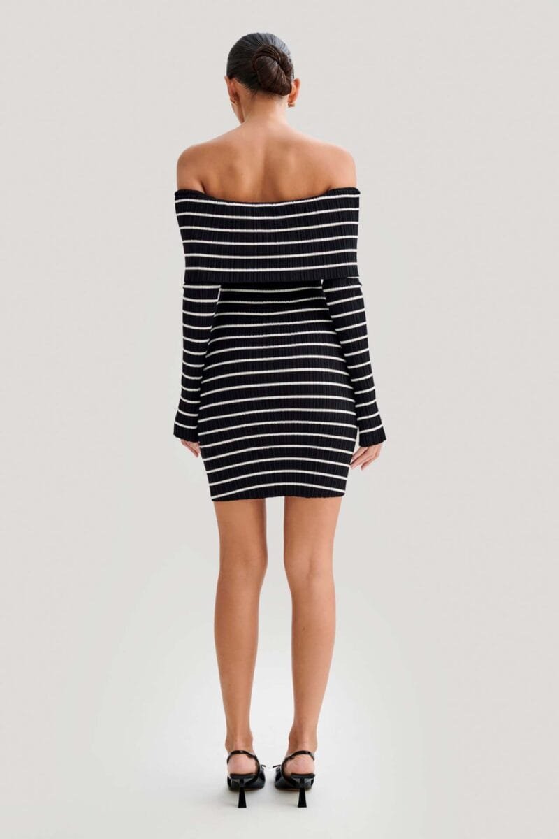 Off Shoulder Striped Long Sleeve Dress - Image 5