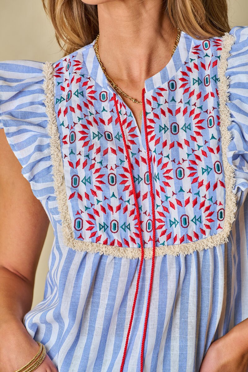 Embroidered Tassel Flutter Blouse - Image 6