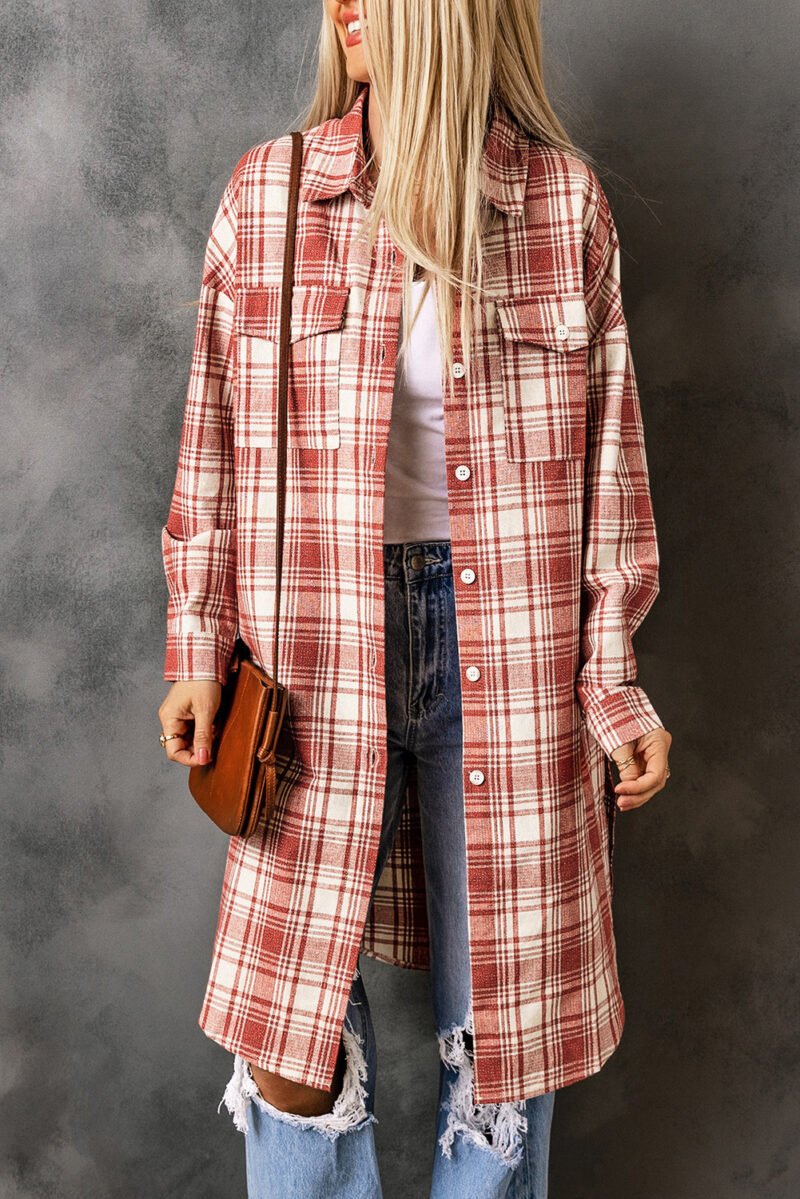 Fiery Red Plaid Long Shacket