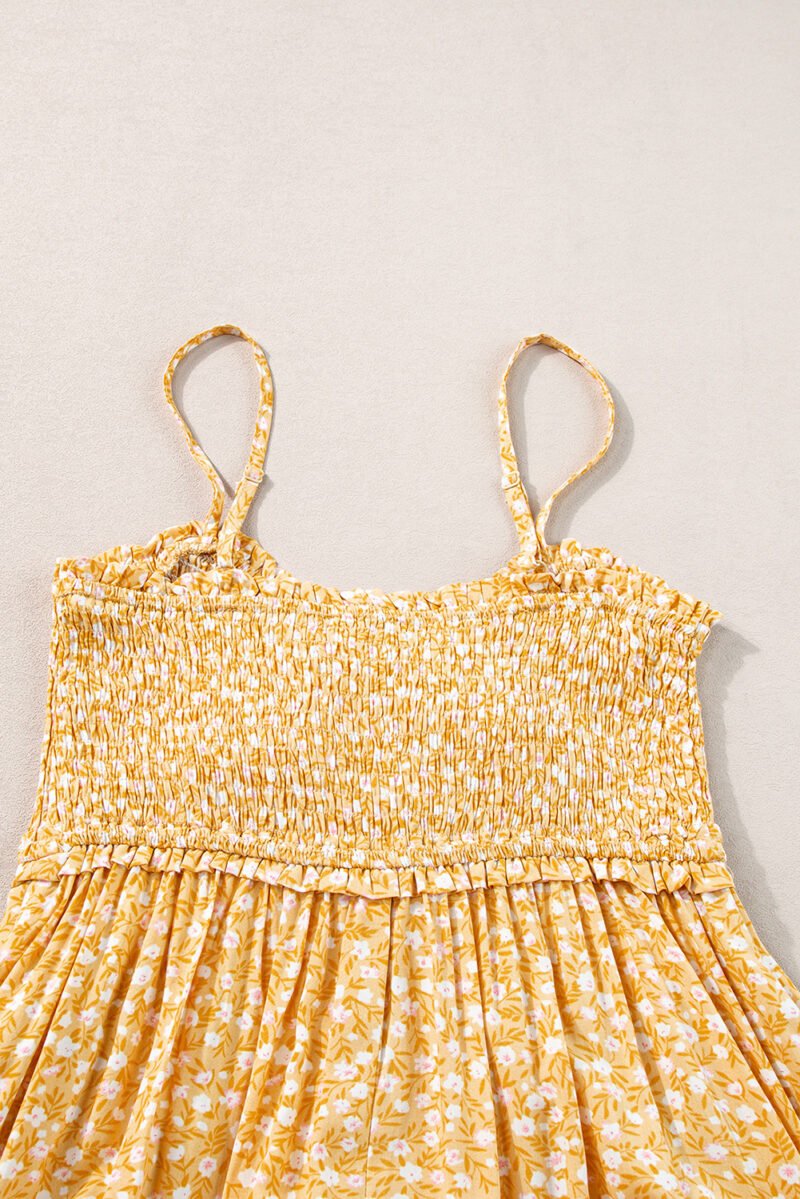 Yellow Smocked Floral Maxi Dress - Image 9