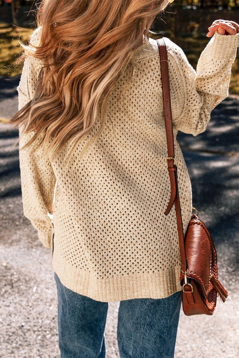 Loose Eyelet Drop Shoulder Sweater - Image 3