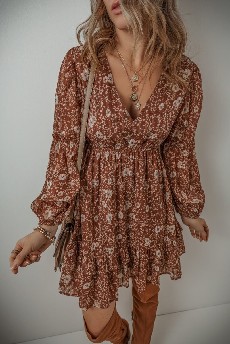 Floral Ruffled Puff Sleeve Mini Dress - Image 5