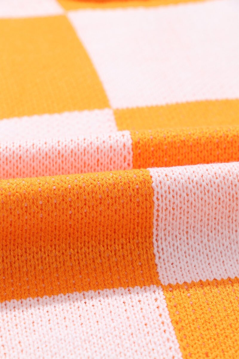 Orange Checkered Bishop Sleeve Sweater - Image 10