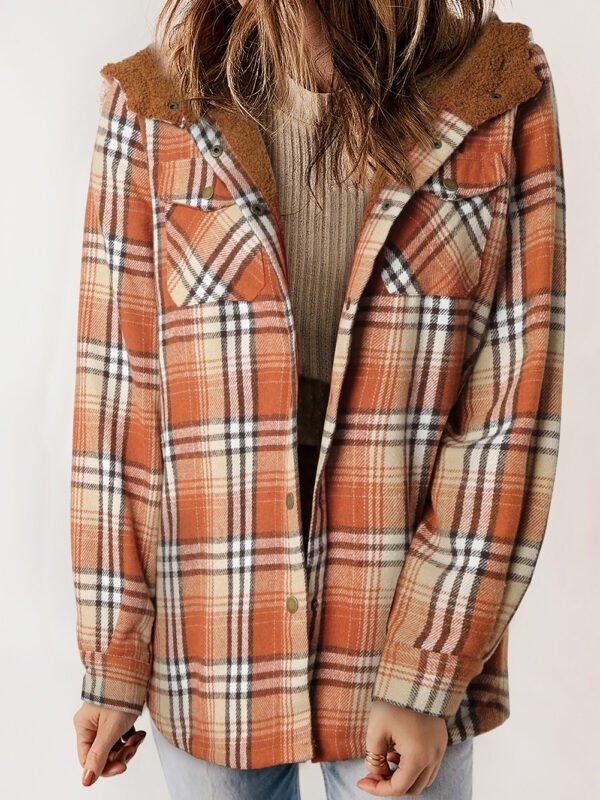 Orange Plaid Sherpa Lined Hooded Shacket