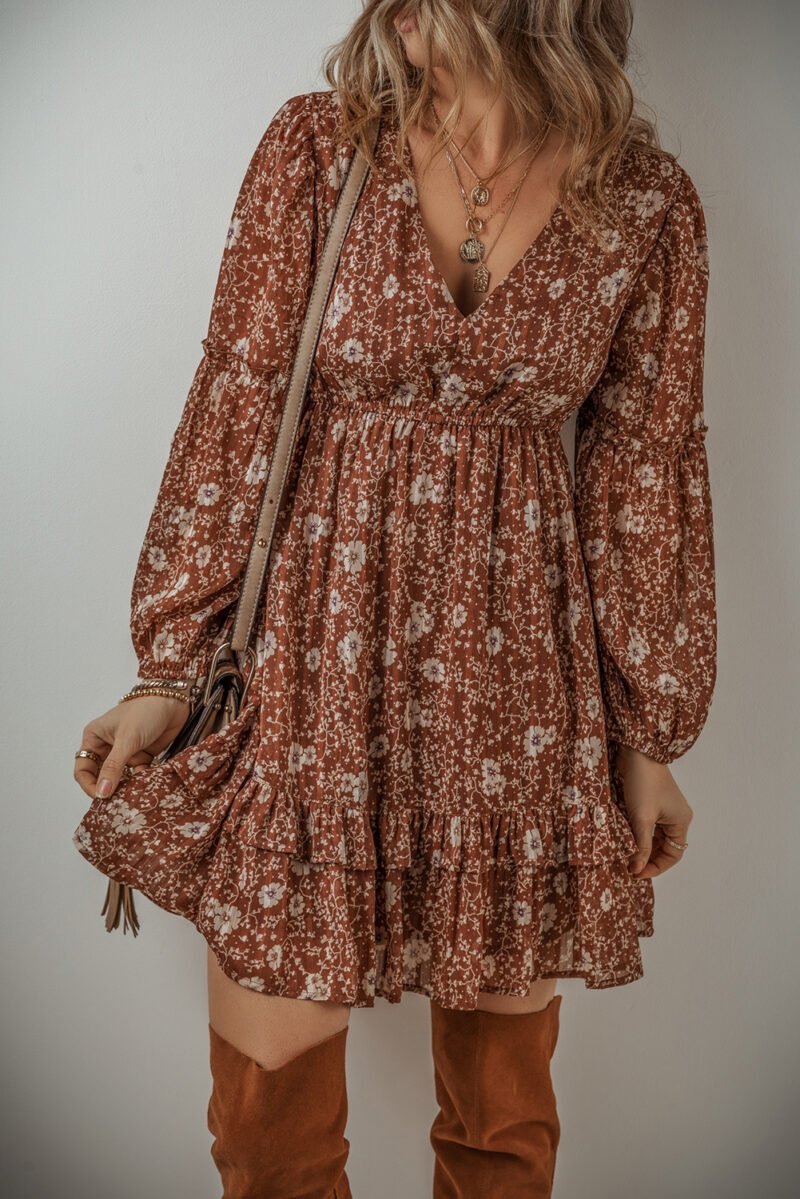 Floral Ruffled Puff Sleeve Mini Dress - Image 3