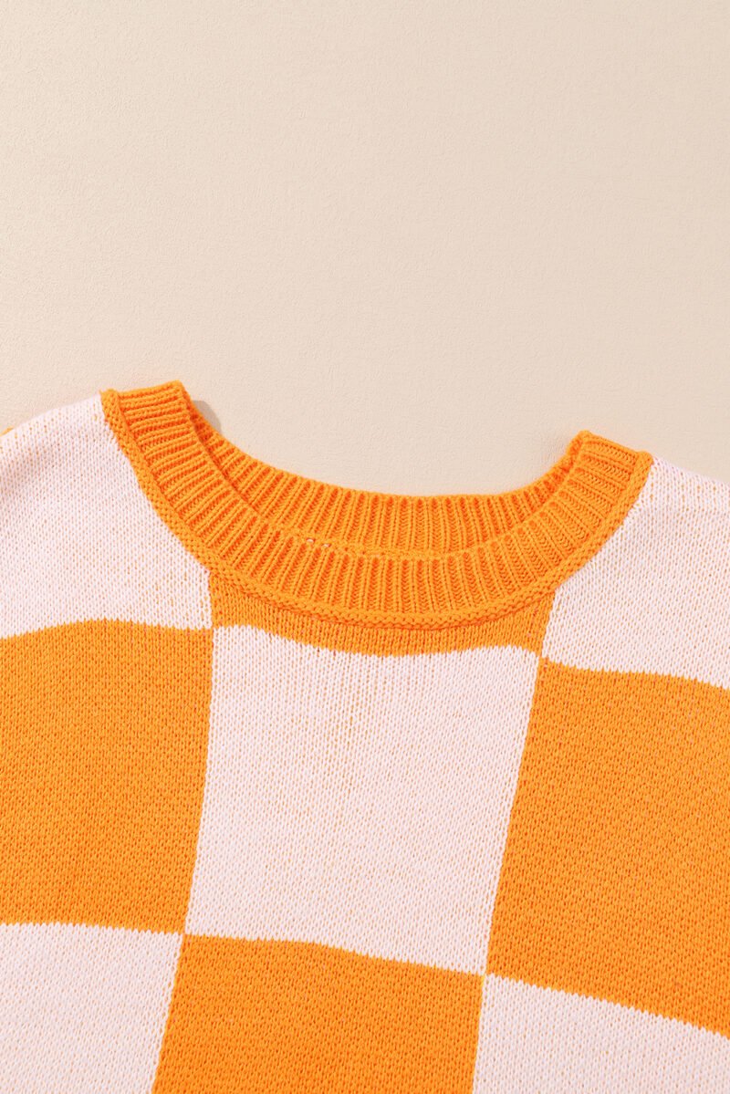 Orange Checkered Bishop Sleeve Sweater - Image 11