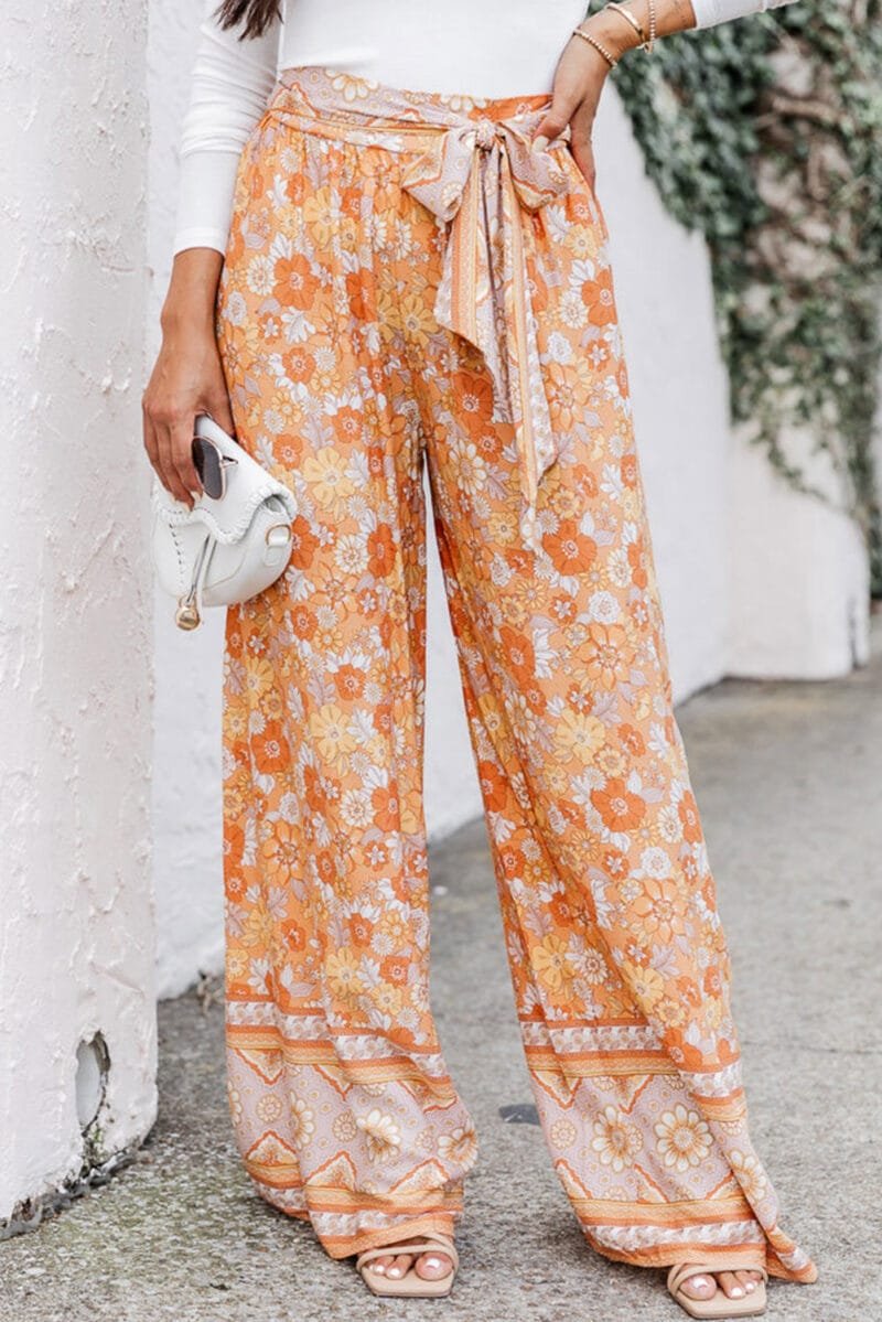 Grapefruit Orange Tie Wide Leg Pants
