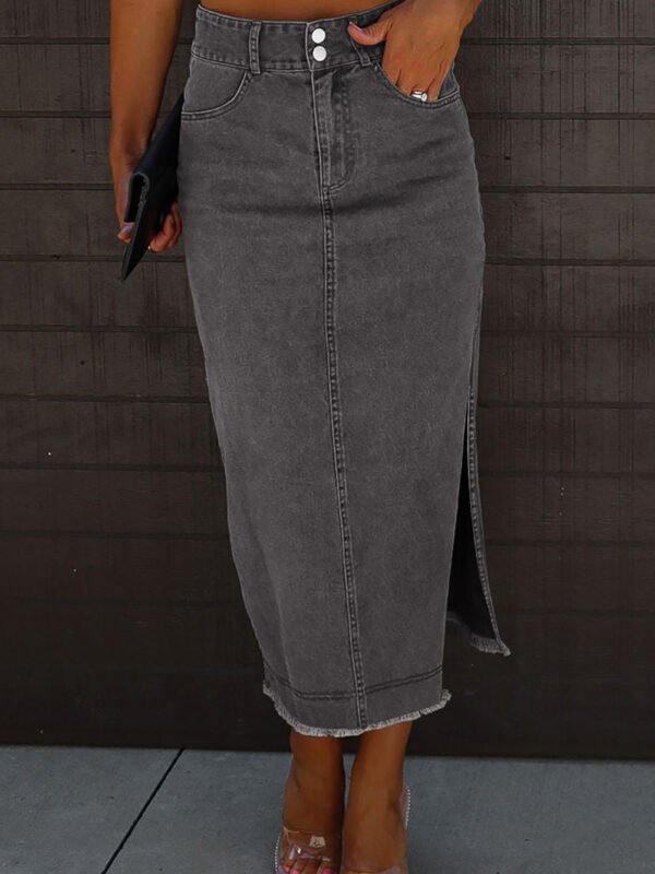 Raw Edge Midi Denim Skirt