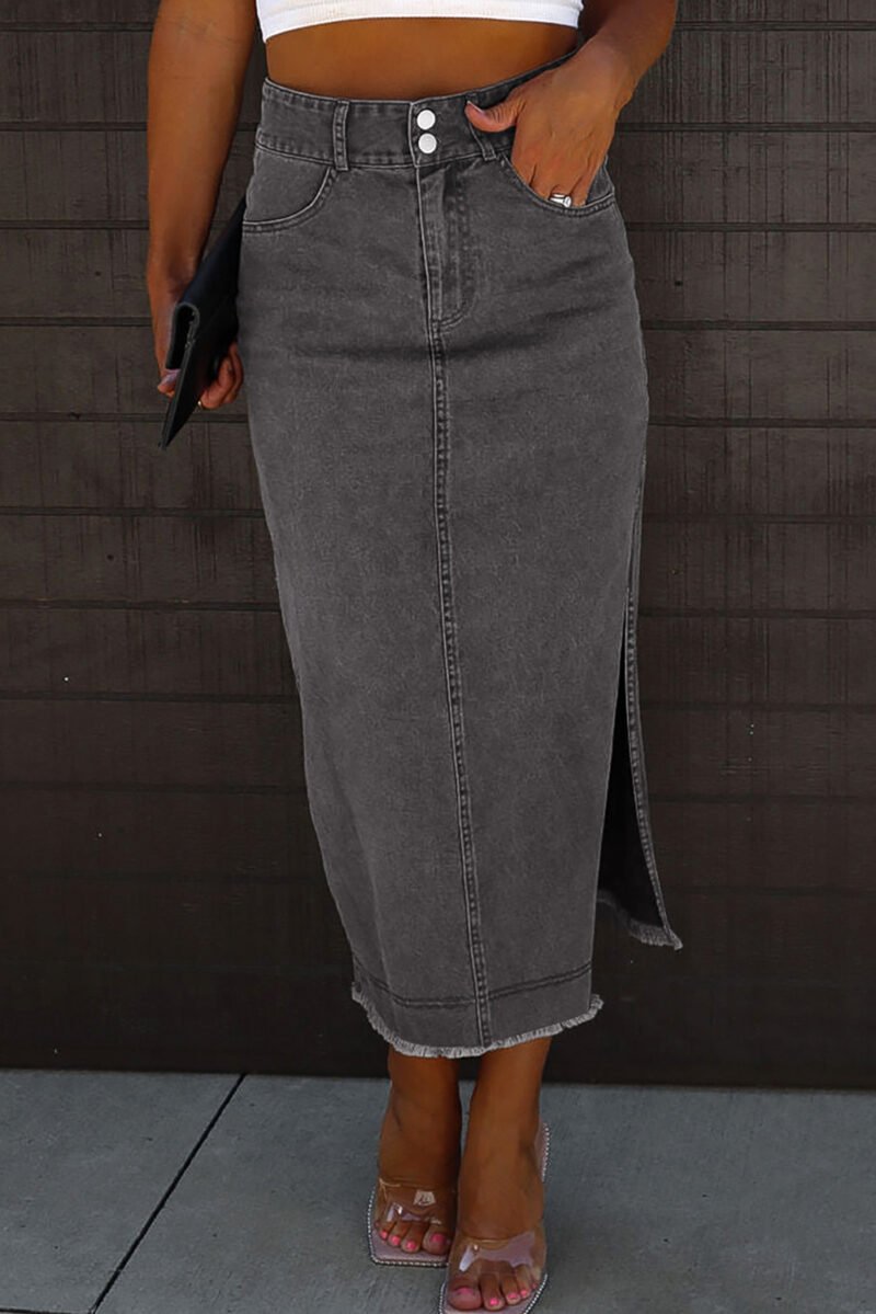 Raw Edge Midi Denim Skirt