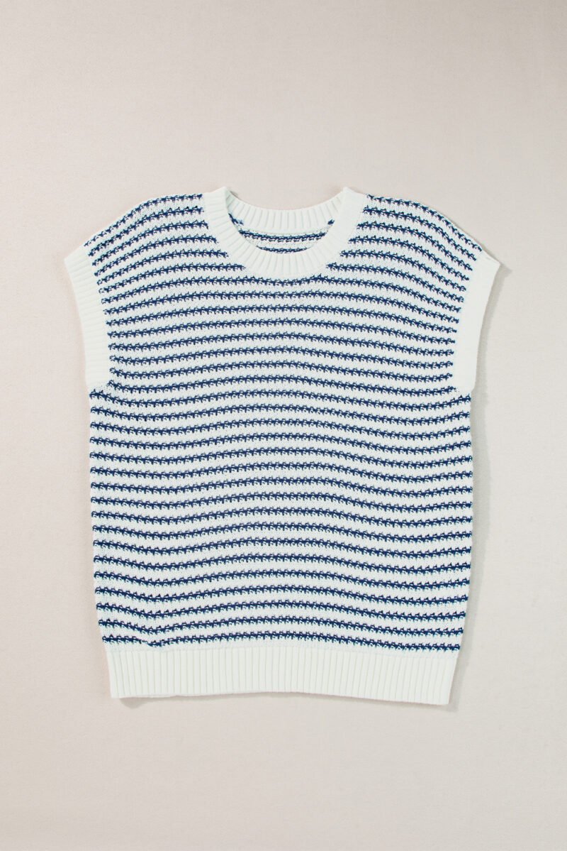 Blue Stripe Ribbed Knitted Sweater Vest - Image 4